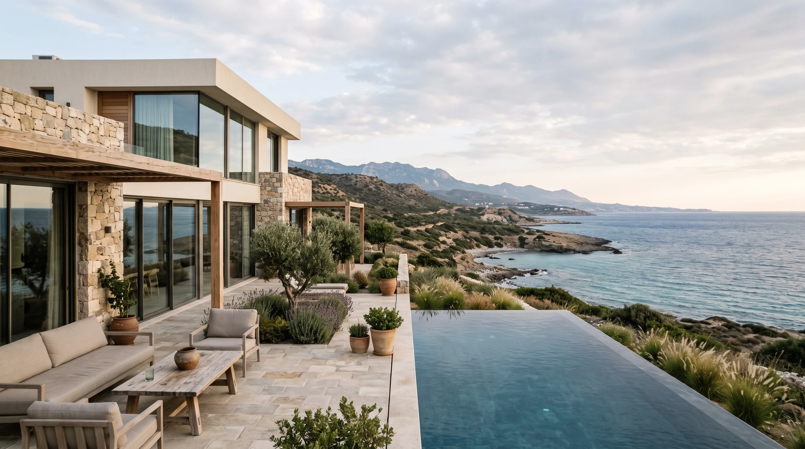 Contemporary stone villa beside the Northern Cyprus coast