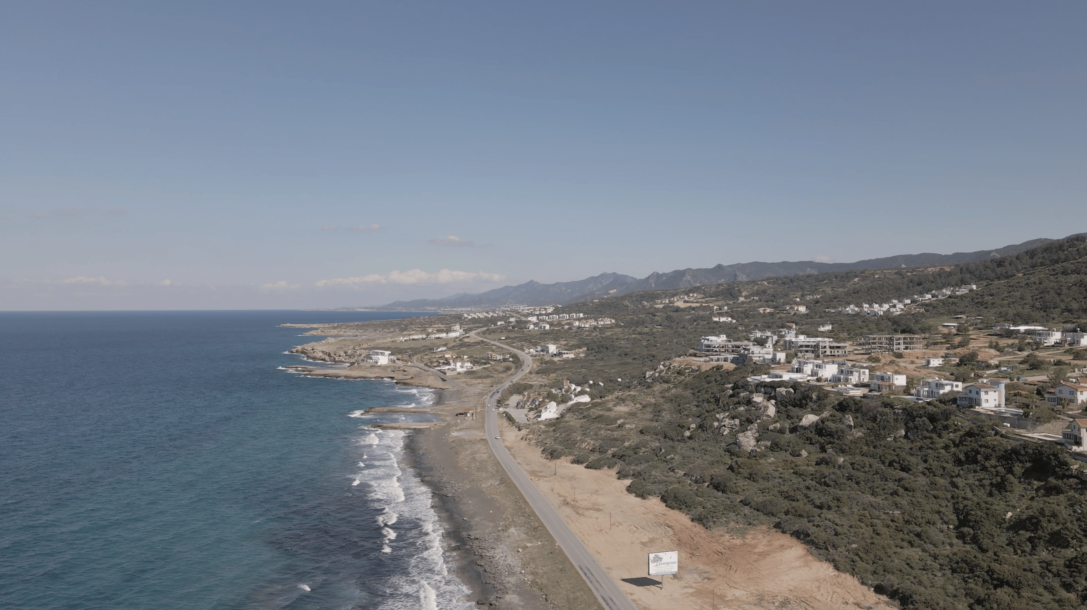 Esentepe coastline with the sea, hills and mountains